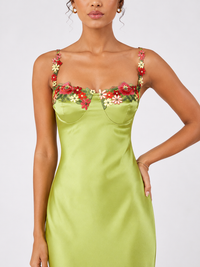 Women's Embroidered Lace Satin Dress Vintage