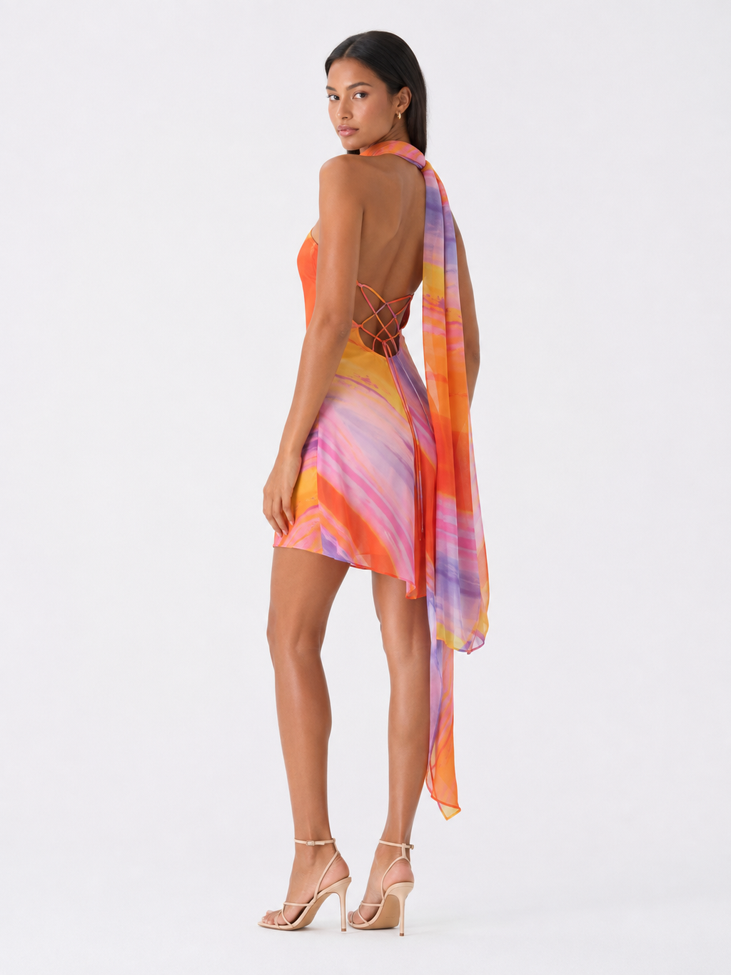 European And American Style Women's French Gradient Color Asymmetric Halter Slim Fit Backless Jumpsuit Skirt