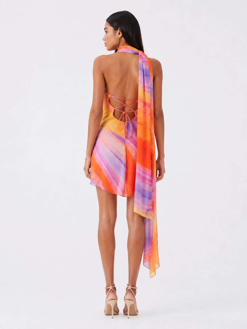 European And American Style Women's French Gradient Color Asymmetric Halter Slim Fit Backless Jumpsuit Skirt