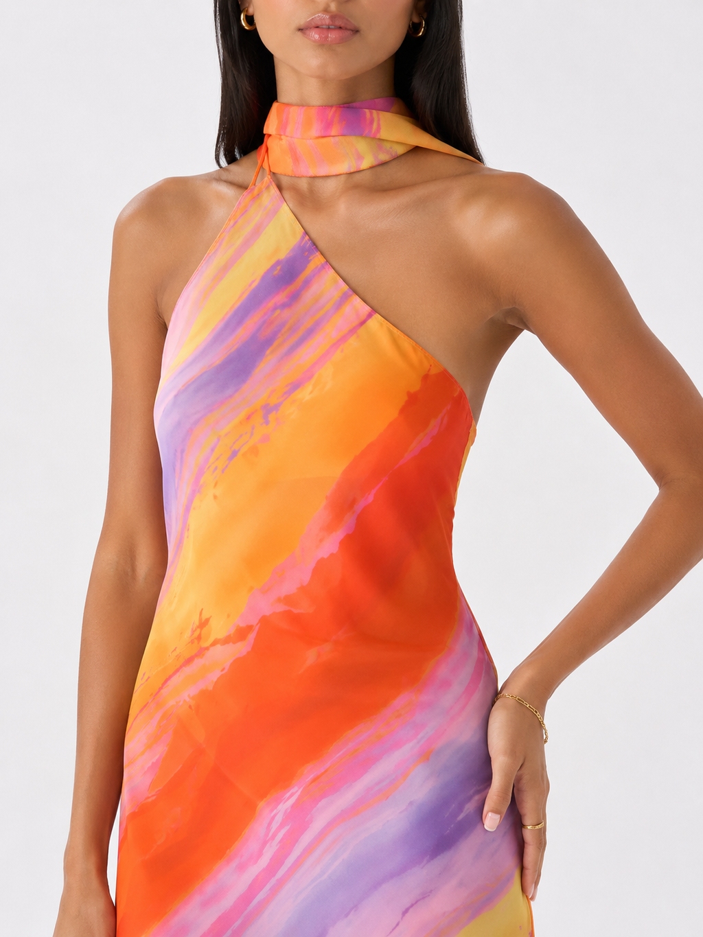 European And American Style Women's French Gradient Color Asymmetric Halter Slim Fit Backless Jumpsuit Skirt