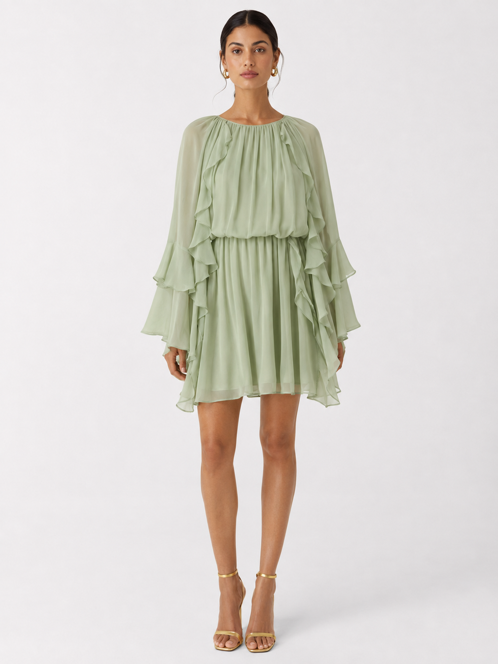 Women's Gentle Chiffon Laminated Ruffled Dress