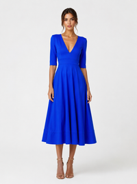 Women's Clothing Evening Dress Sexy Deep V Mid-sleeve Large Swing Dress