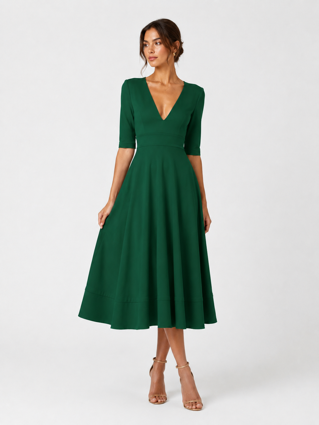 Women's Clothing Evening Dress Sexy Deep V Mid-sleeve Large Swing Dress