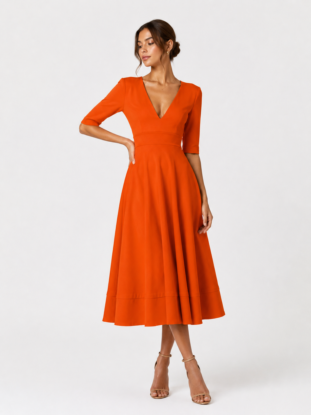 Women's Clothing Evening Dress Sexy Deep V Mid-sleeve Large Swing Dress
