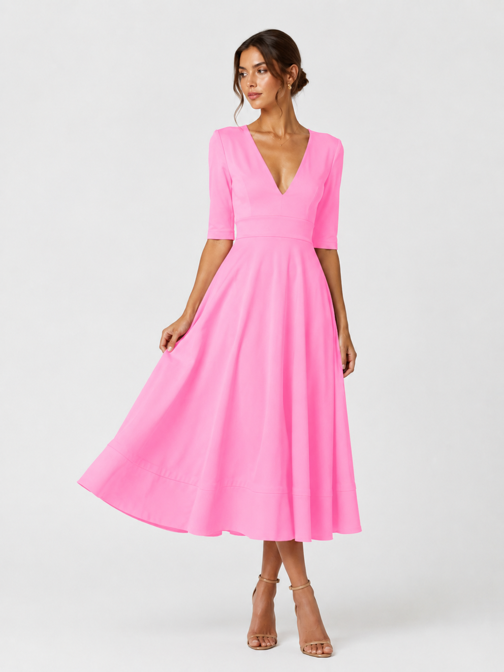 Women's Clothing Evening Dress Sexy Deep V Mid-sleeve Large Swing Dress