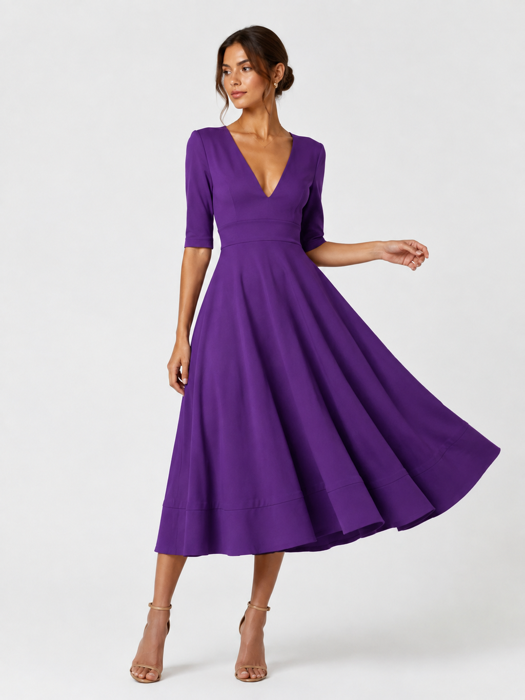Women's Clothing Evening Dress Sexy Deep V Mid-sleeve Large Swing Dress