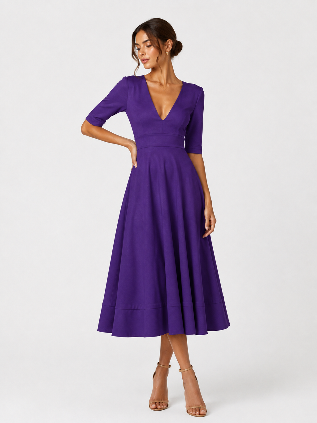 Women's Clothing Evening Dress Sexy Deep V Mid-sleeve Large Swing Dress