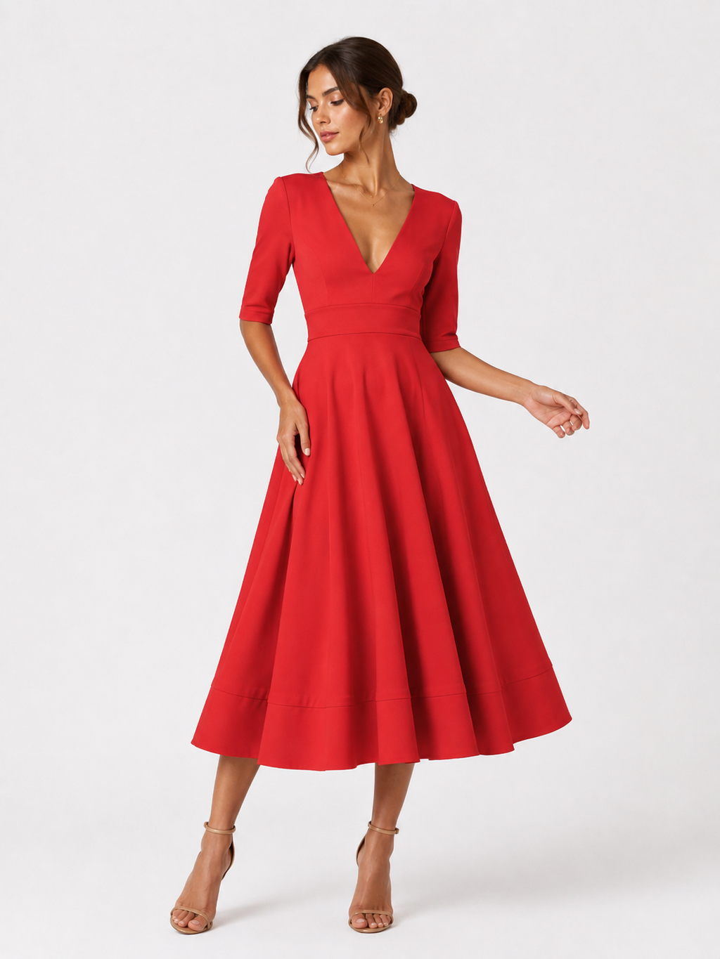 Women's Clothing Evening Dress Sexy Deep V Mid-sleeve Large Swing Dress
