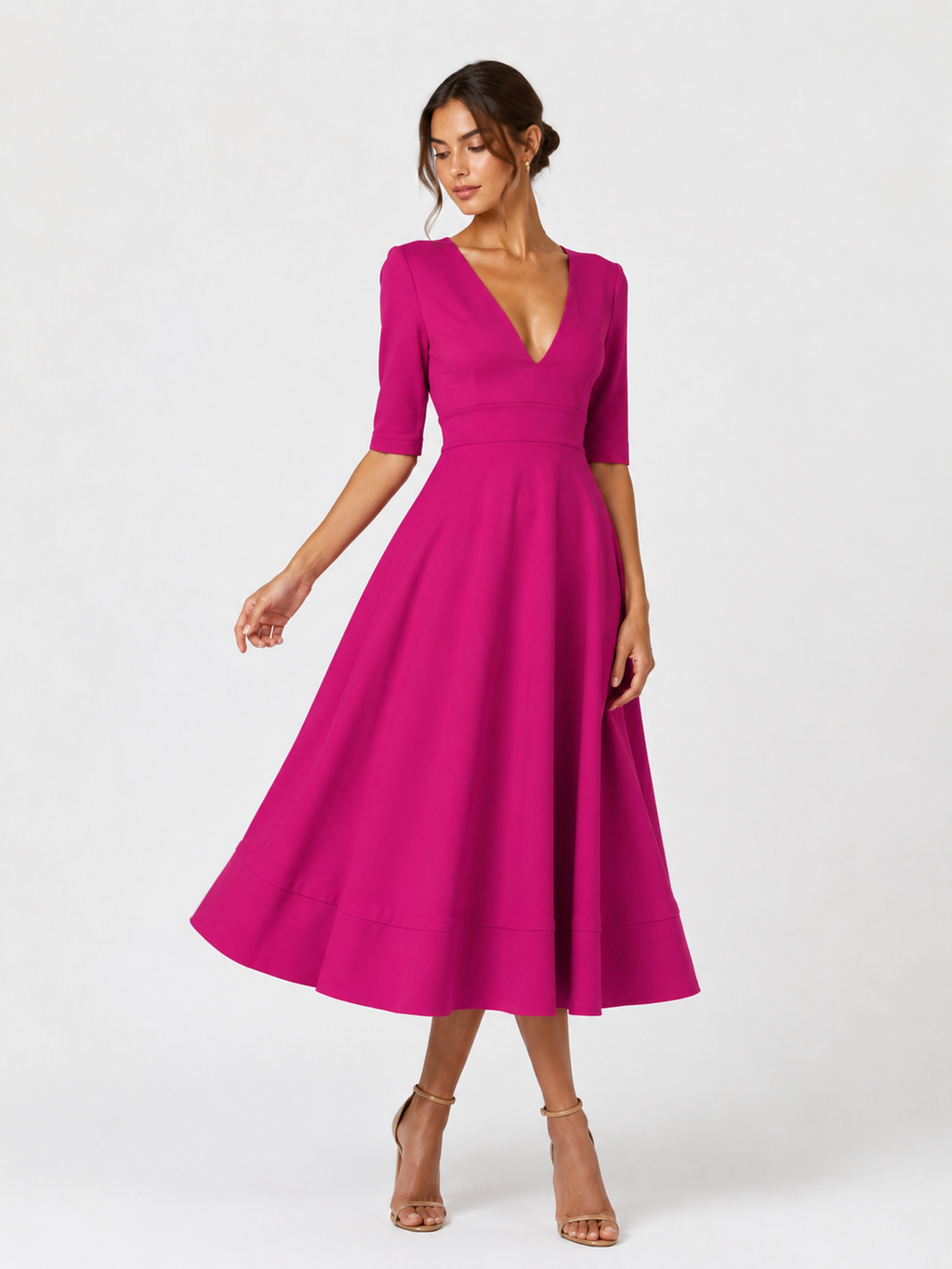 Women's Clothing Evening Dress Sexy Deep V Mid-sleeve Large Swing Dress