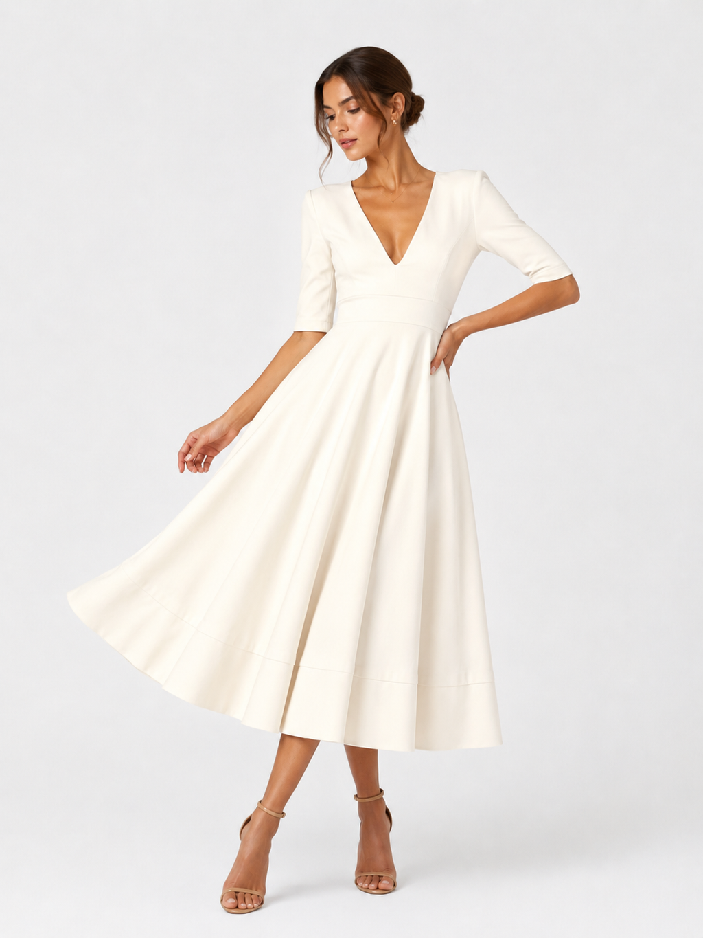 Women's Clothing Evening Dress Sexy Deep V Mid-sleeve Large Swing Dress