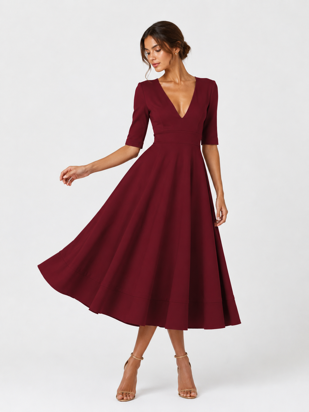 Women's Clothing Evening Dress Sexy Deep V Mid-sleeve Large Swing Dress