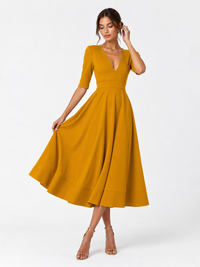 Women's Clothing Evening Dress Sexy Deep V Mid-sleeve Large Swing Dress