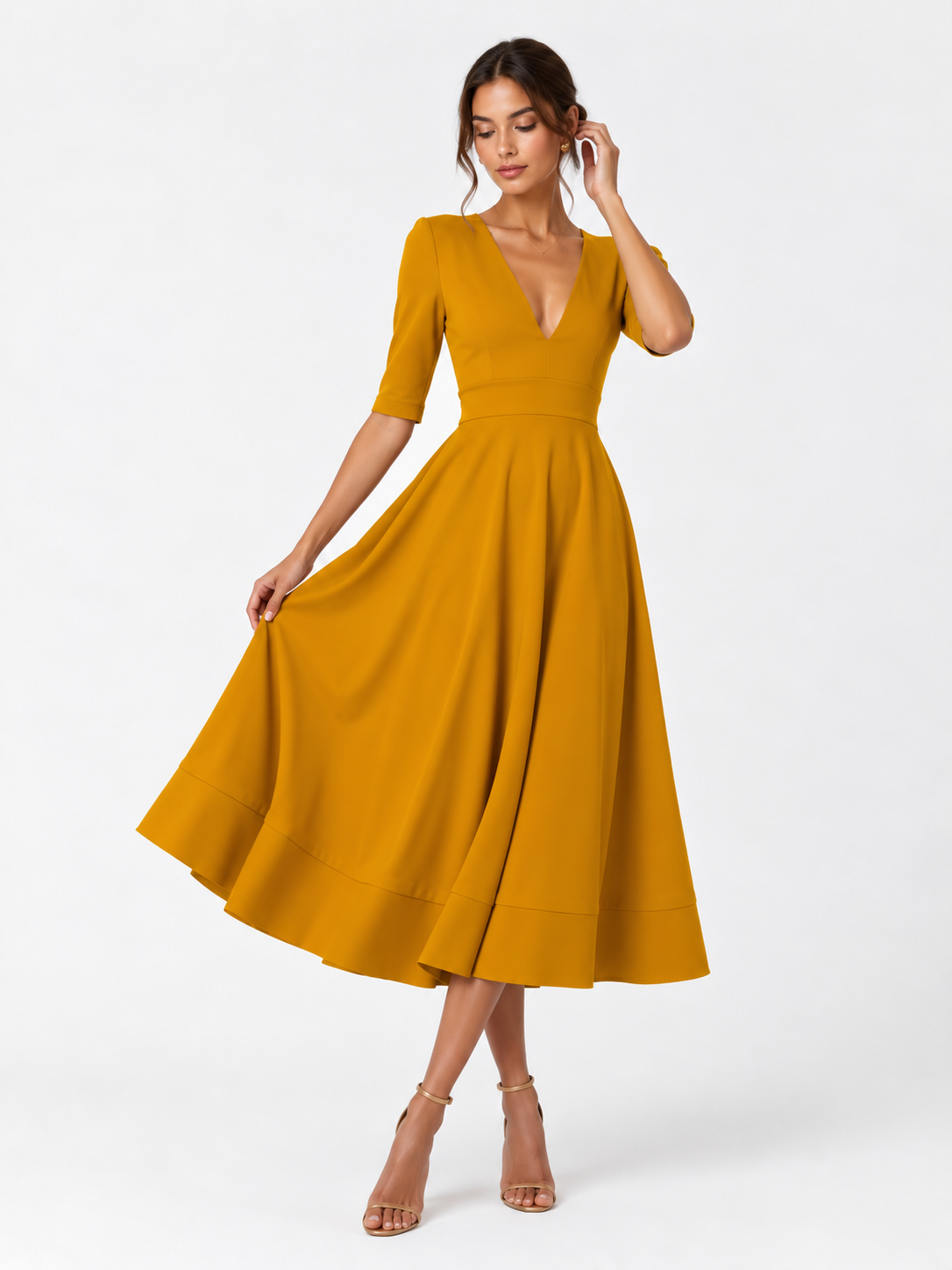 Women's Clothing Evening Dress Sexy Deep V Mid-sleeve Large Swing Dress