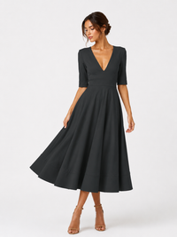 Women's Clothing Evening Dress Sexy Deep V Mid-sleeve Large Swing Dress