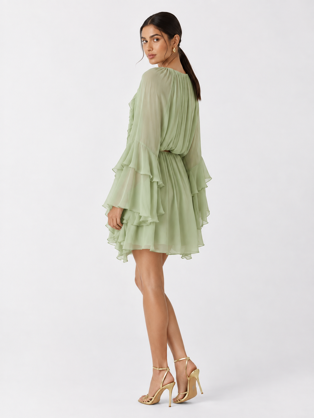 Women's Gentle Chiffon Laminated Ruffled Dress