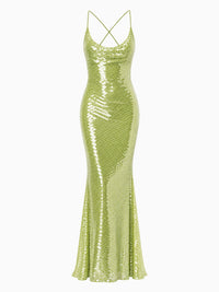 Sling Slim-fit Sequined Backless Long Dress Skirt Sexy Pure Desire