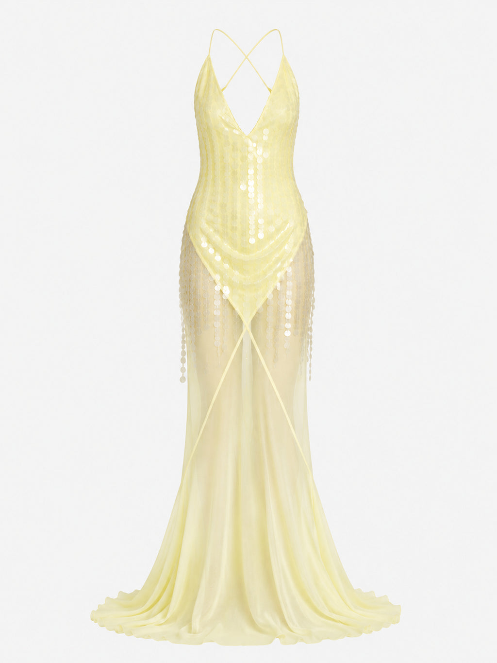 Sexy Sling Backless Slim Fit Sequin Fishtail Gown Long Dress