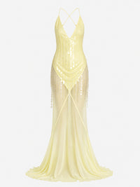 Sexy Sling Backless Slim Fit Sequin Fishtail Gown Long Dress